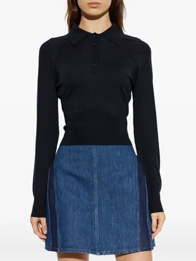 Givenchy Collared Half-button Long Sleeve Knit Top In Black
