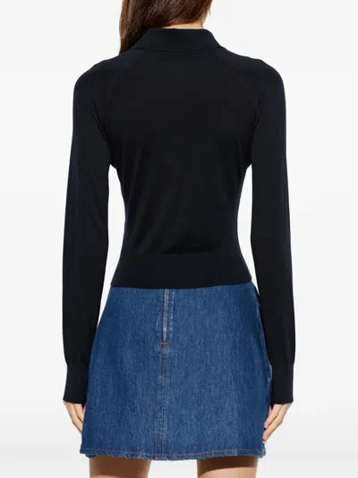 Givenchy Collared Half-button Long Sleeve Knit Top In Black