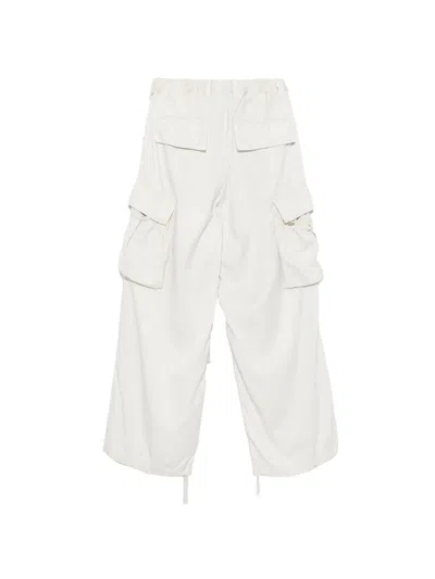 Miharayasuhiro Satin-finish Drawstring Cargo Pants In White
