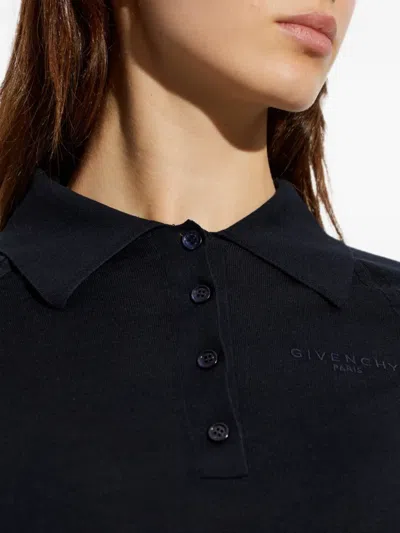 Givenchy Collared Half-button Long Sleeve Knit Top In Black