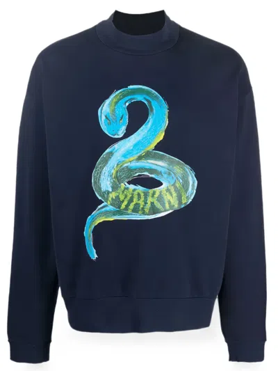 Marni Python-print Sweatshirt In Blue