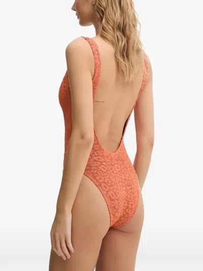Bondeye Leopard-pattern Crinkle-effect Swimsuit In Orange