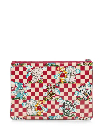 Kenzo Cartoon Check-pattern Animal-print Pouch In Multi