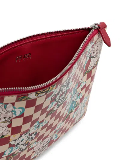 Kenzo Cartoon Check-pattern Animal-print Pouch In Multi