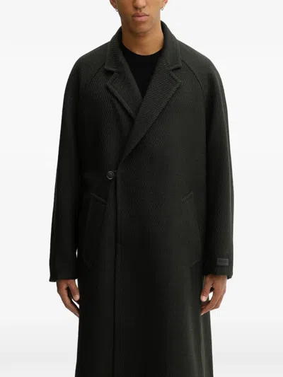 Kenzo Textured Single-breasted Coat In Green