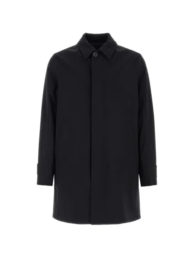 Herno Polyester Raincoat Back Vent Cuffed Sleeves Pockets In Black