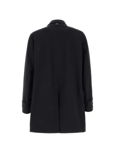 Herno Polyester Raincoat Back Vent Cuffed Sleeves Pockets In Black
