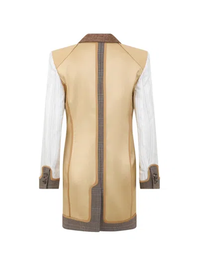 Moschino Double-breasted Patchwork Coat In Brown