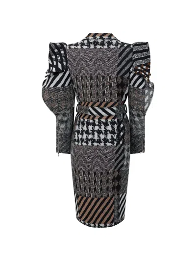 Moschino Patchwork Ruffled Oversized Coat In Black