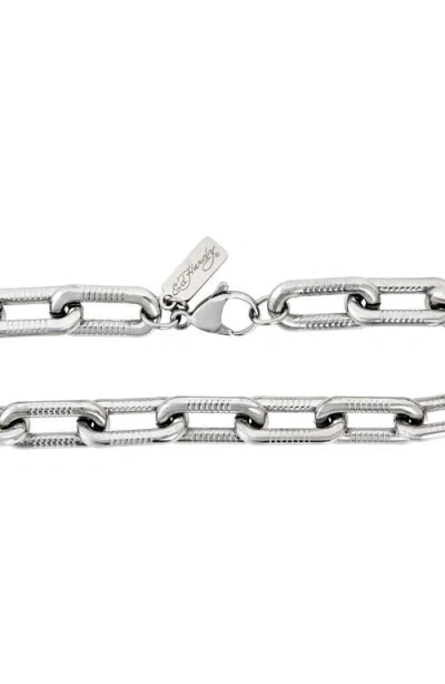 Ed Hardy Rectangle Link Bracelet In Metallic