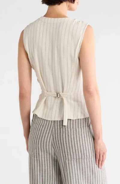 Max Studio Pinstripe Button Front Vest In Brown