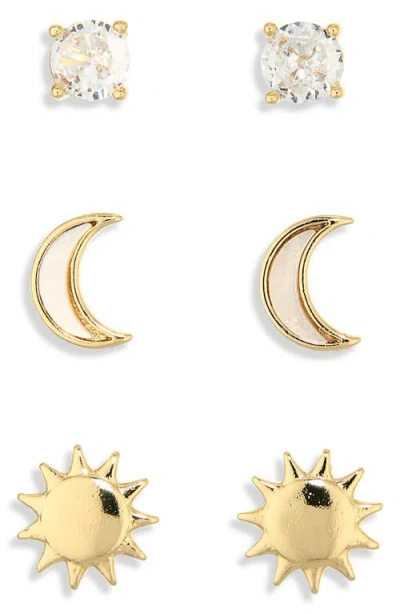 Leith 3-pack Assorted Cz Celestial Stud Earrings In Gold