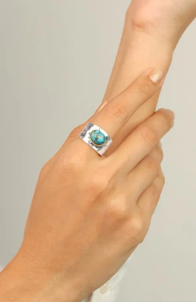 Ys Gems Turquoise Silver Plated Statement Ring In Blue