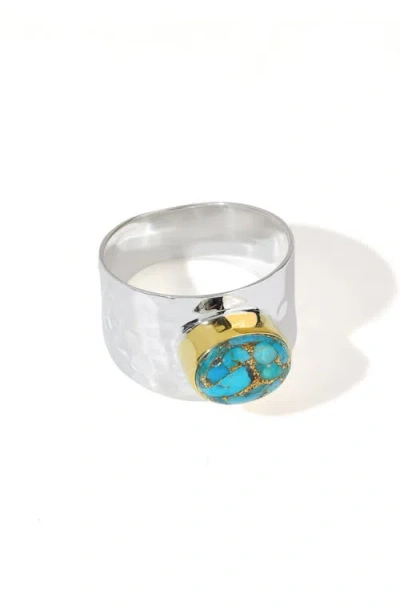 Ys Gems Turquoise Silver Plated Statement Ring In Blue