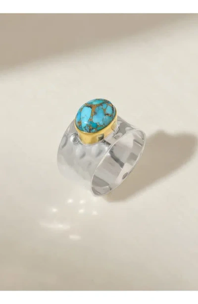 Ys Gems Turquoise Silver Plated Statement Ring In Blue