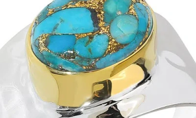 Ys Gems Turquoise Silver Plated Statement Ring In Blue