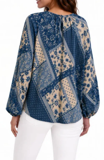 Bluegrey Patchwork Print Long Sleeve Top In Blue