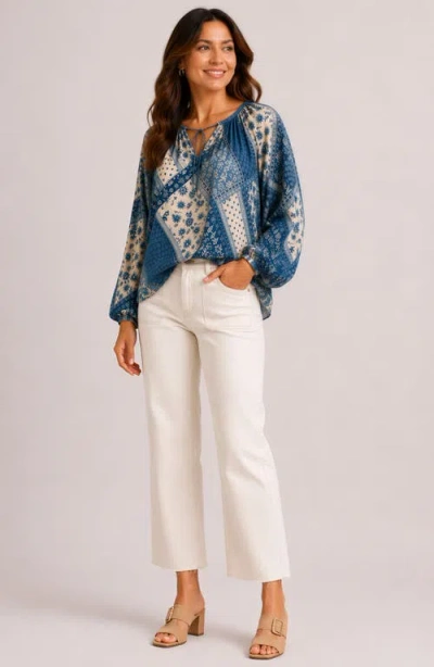 Bluegrey Patchwork Print Long Sleeve Top In Blue