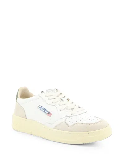 Autry Medalist Low Sneakers In Leather And Suede Color White And Covert Green In White