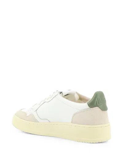 Autry Medalist Low Sneakers In Leather And Suede Color White And Covert Green In White