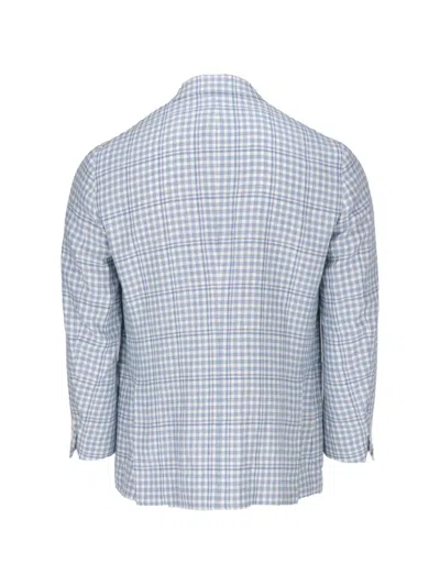 Isaia Gingham-check Single-breasted Blazer In Blue