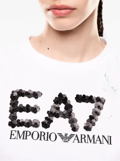 Ea7 Sequin-embellished Logo T-shirt In White