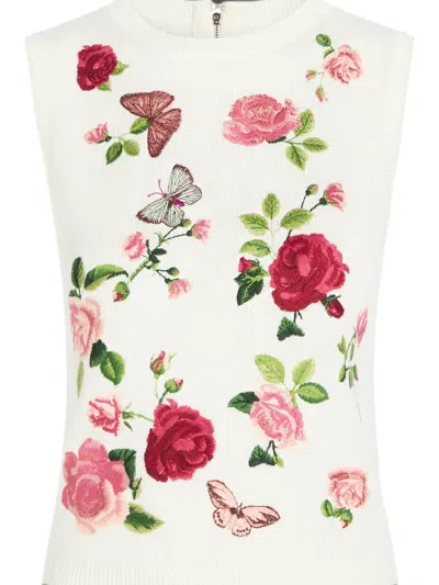 Alice And Olivia Reva Embroidered Vest Garden Gossip Off White | ModeSens