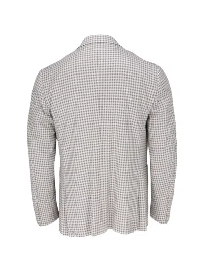 Isaia Gingham-check Blazer In Gray