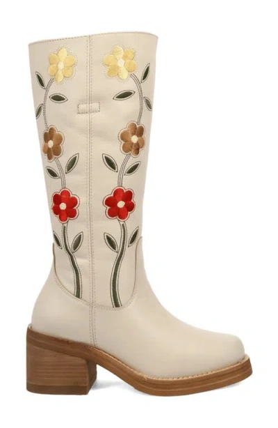 Dingo Womens Bloom Leather Boot Block Heel Cowboy Boots In Neutral