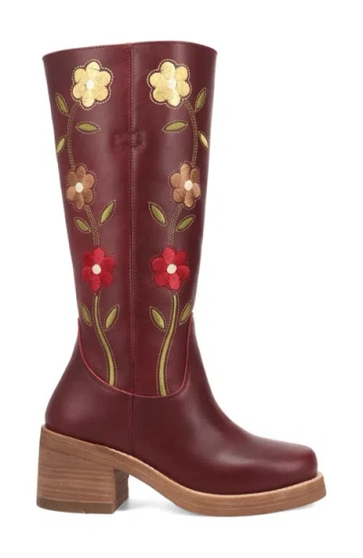Dingo Bloom Embroidered Boot In Burgundy