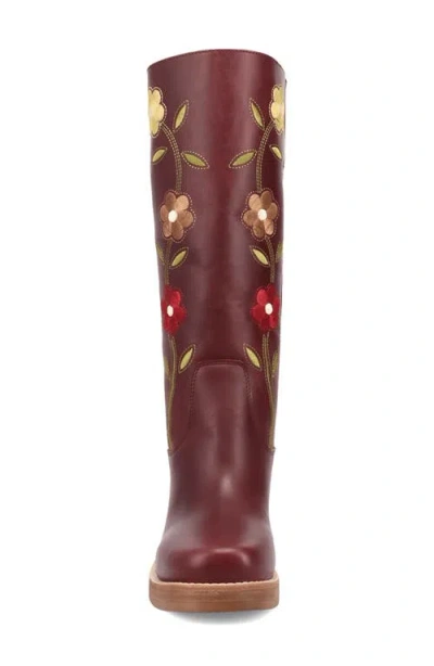 Dingo Bloom Embroidered Boot In Burgundy