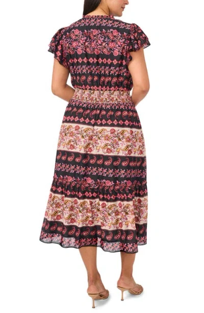 Cece Print Flutter Sleeve Midi Dress In Multi