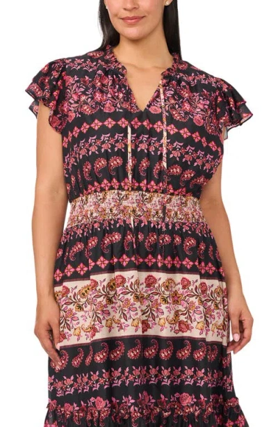 Cece Print Flutter Sleeve Midi Dress In Multi