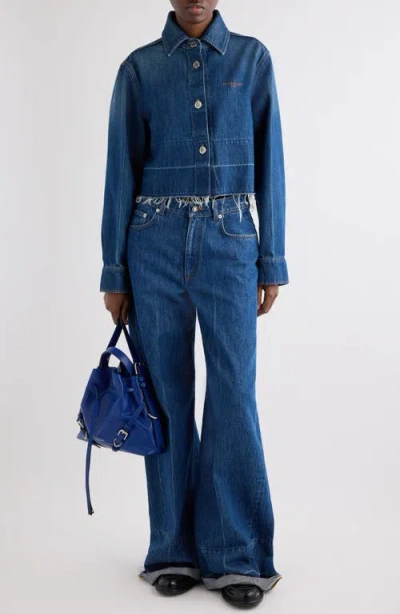 Givenchy Cropped Raw-edge Cotton Denim Jacket In Blue