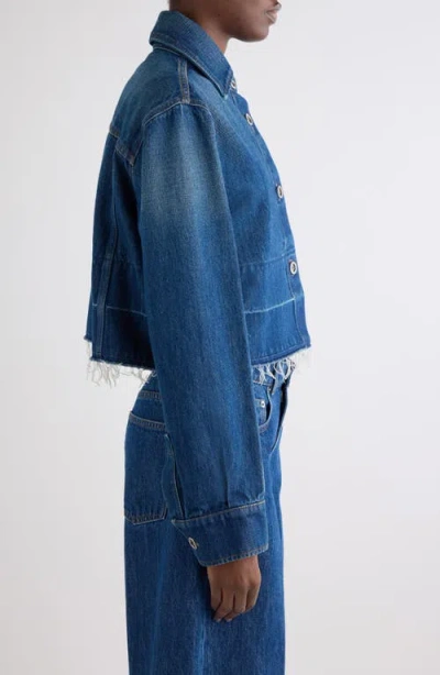 Givenchy Cropped Raw-edge Cotton Denim Jacket In Blue