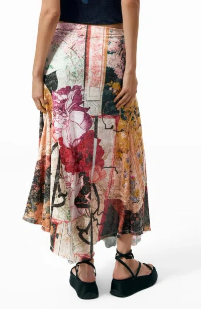 Desigual Patchwork Print Asymmetric Skirt In Multi
