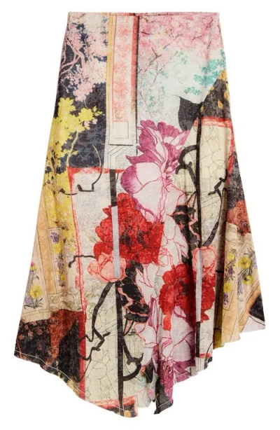 Desigual Patchwork Print Asymmetric Skirt In Multi