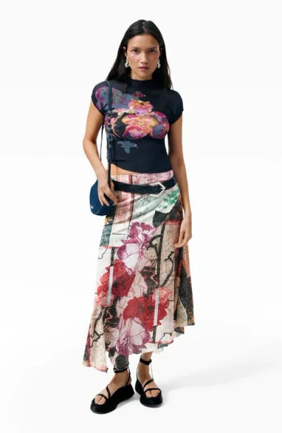 Desigual Patchwork Print Asymmetric Skirt In Multi