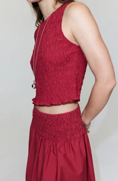 Mango Smocked Tank In Red