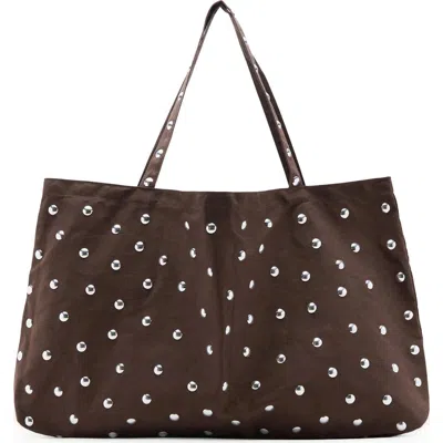 Mango Stud Shopper Bag In Brown