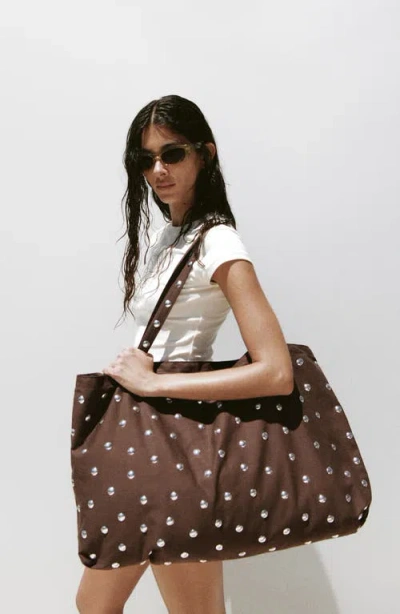 Mango Stud Shopper Bag In Brown