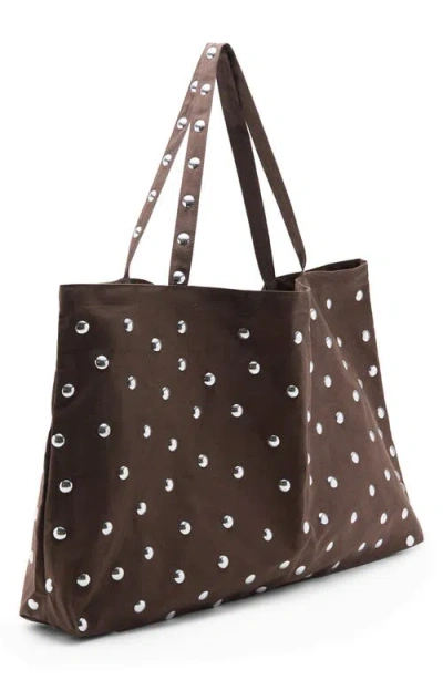 Mango Stud Shopper Bag In Brown