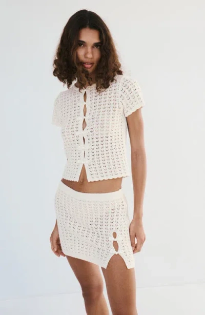 Mango Openwork Knit Miniskirt In White