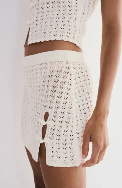 Mango Openwork Knit Miniskirt In White
