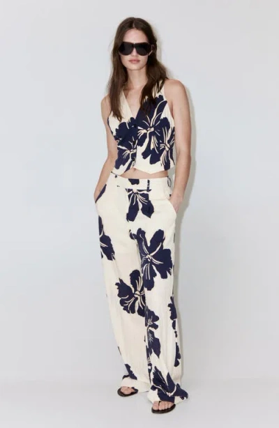 Mango Placed Floral Pants In White