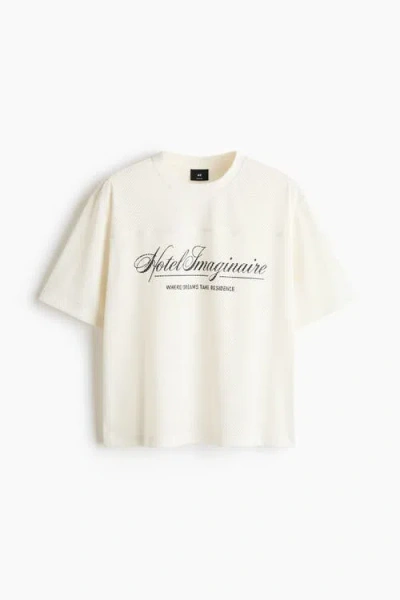 H&m Oversized Fit Printed Mesh T-shirt In White