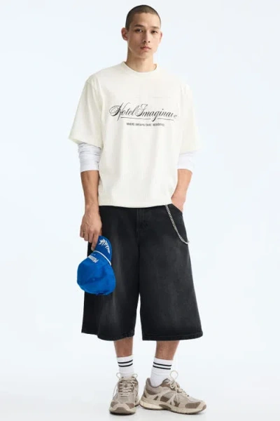 H&m Oversized Fit Printed Mesh T-shirt In White
