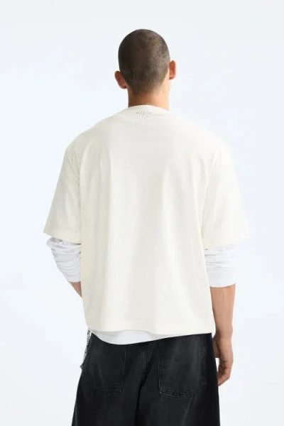 H&m Oversized Fit Printed Mesh T-shirt In White