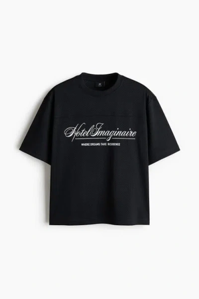 H&m Oversized Fit Printed Mesh T-shirt In Black