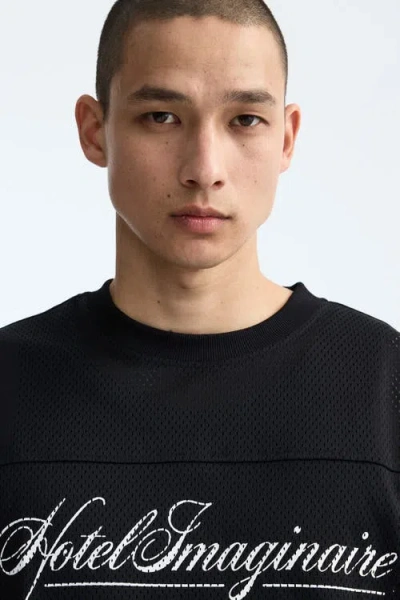 H&m Oversized Fit Printed Mesh T-shirt In Black